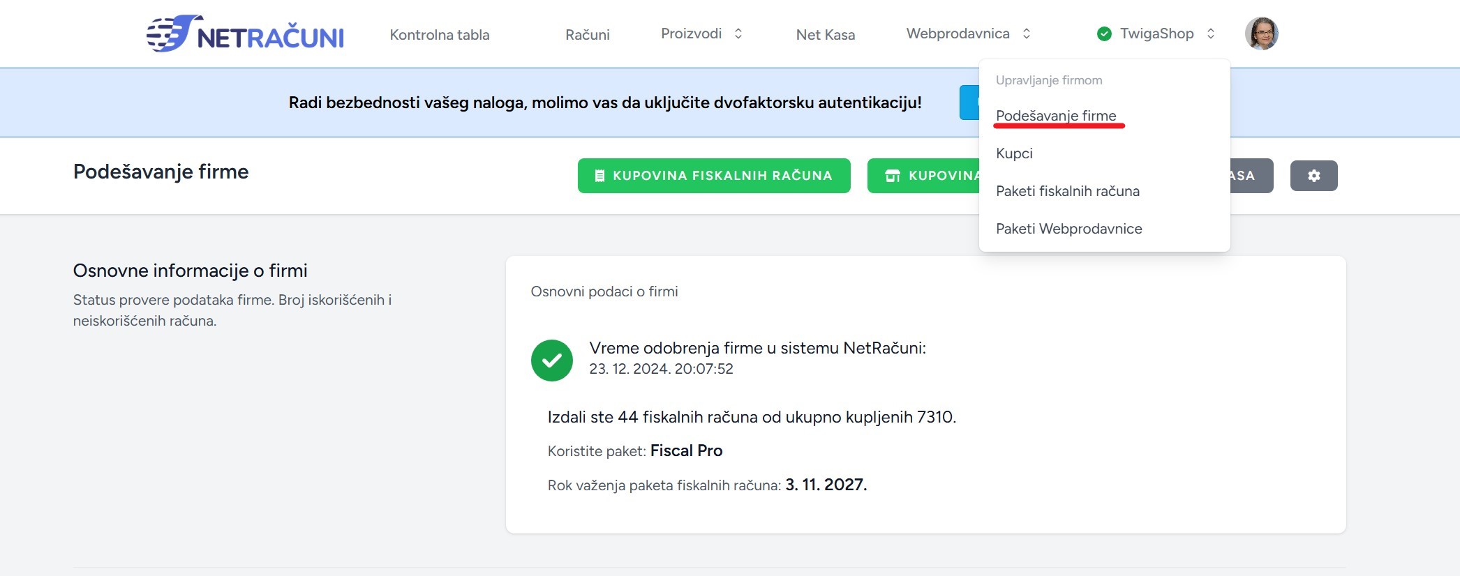 Slanje fiskalnog računa e-mailom
