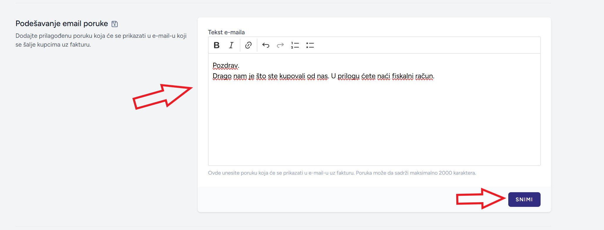 Slanje fiskalnog računa e-mailom