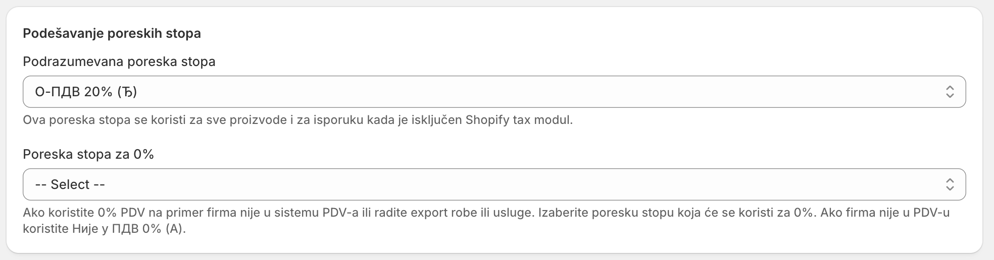 Shopify settings default tax label