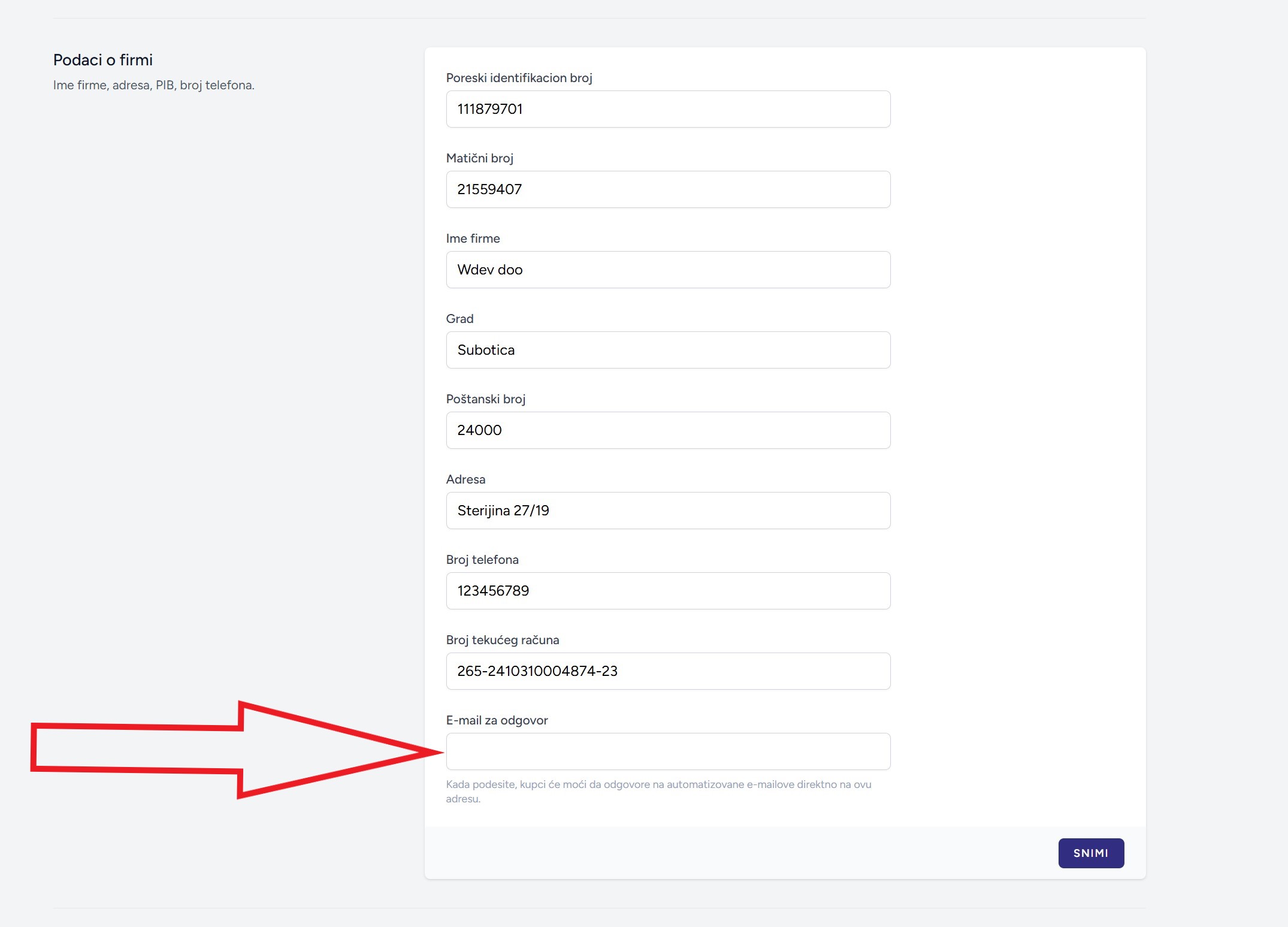 E-mail za odgovor