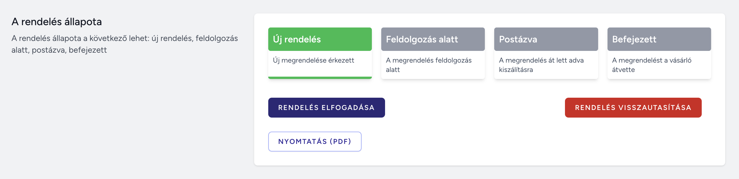 Webshop order statuses