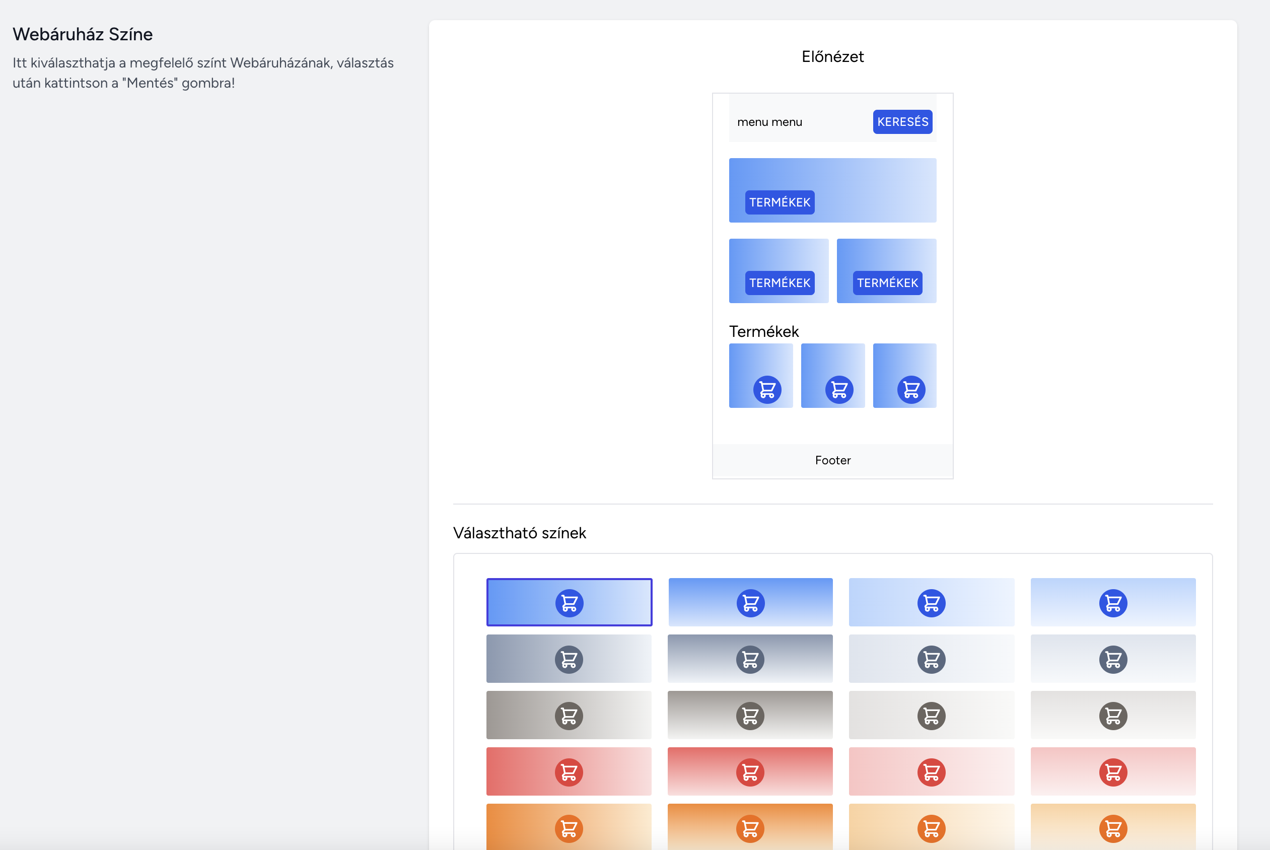Webshop settings colors