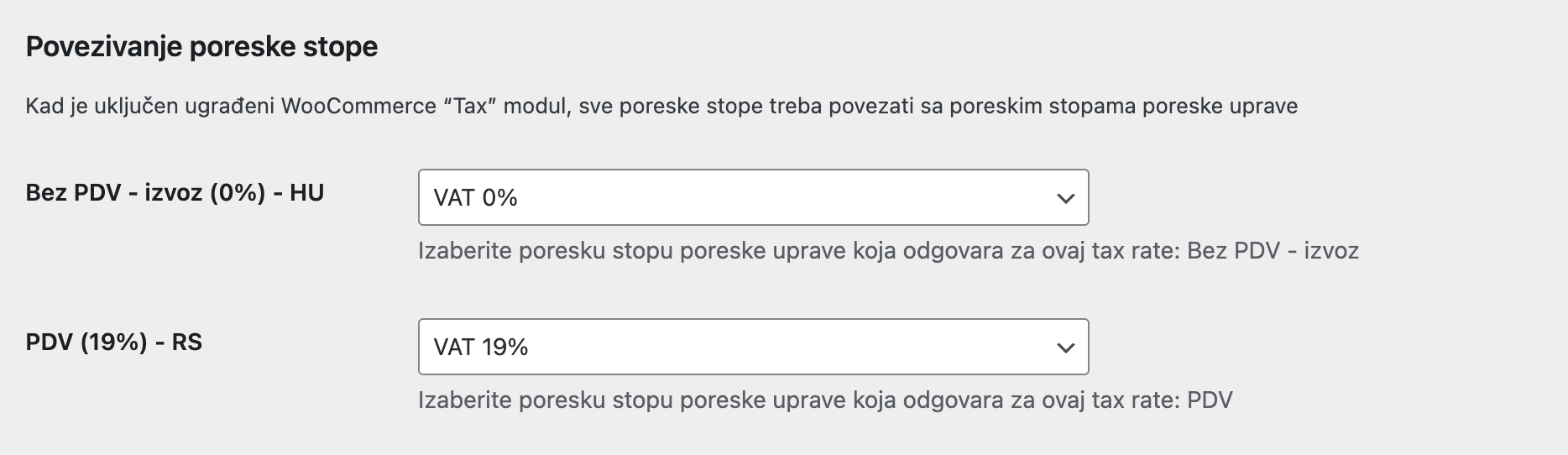 Woocommerce settings mapping tax labels